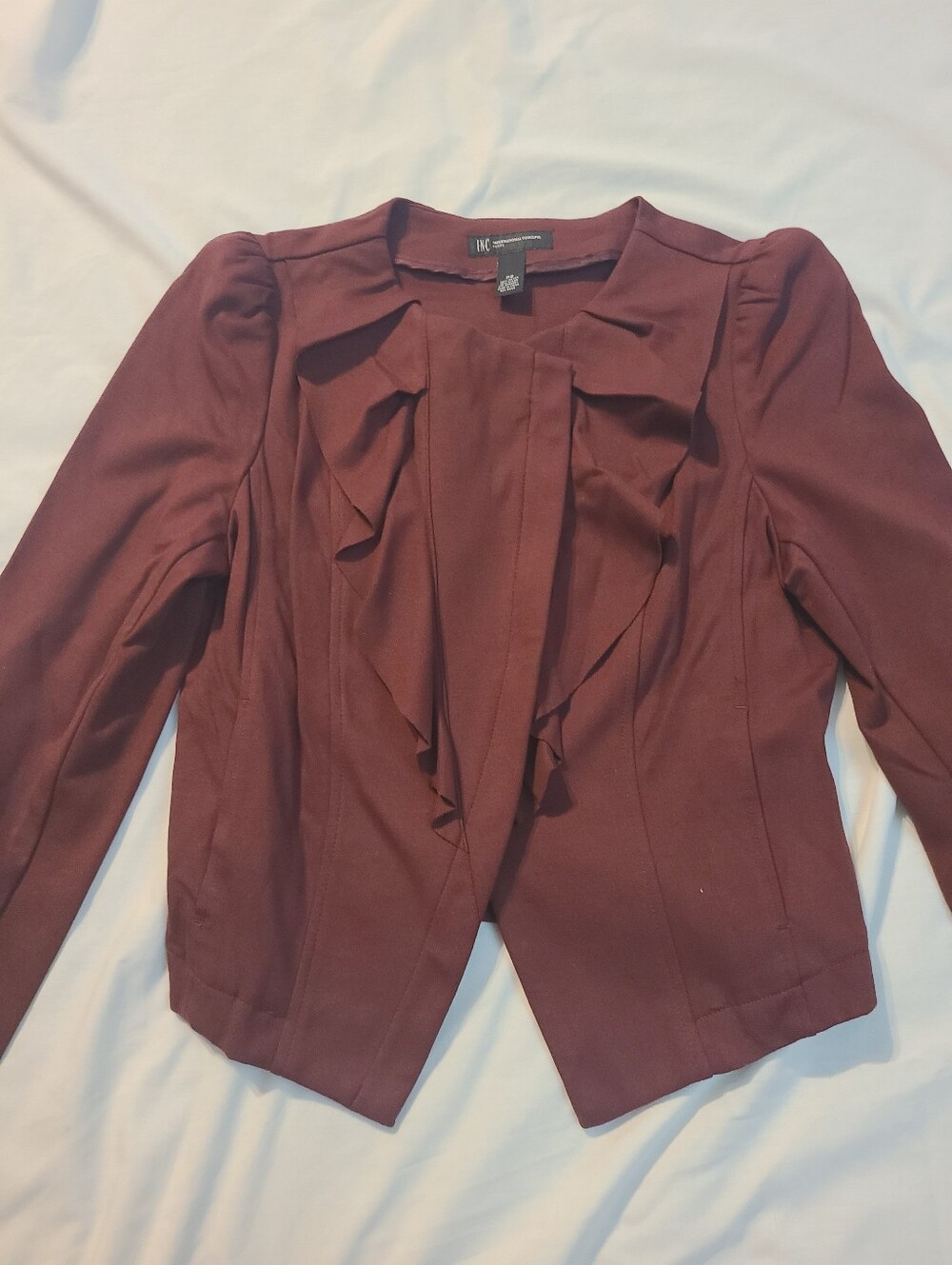 INC International Concepts Burgundy Ruffle-Front Blazer